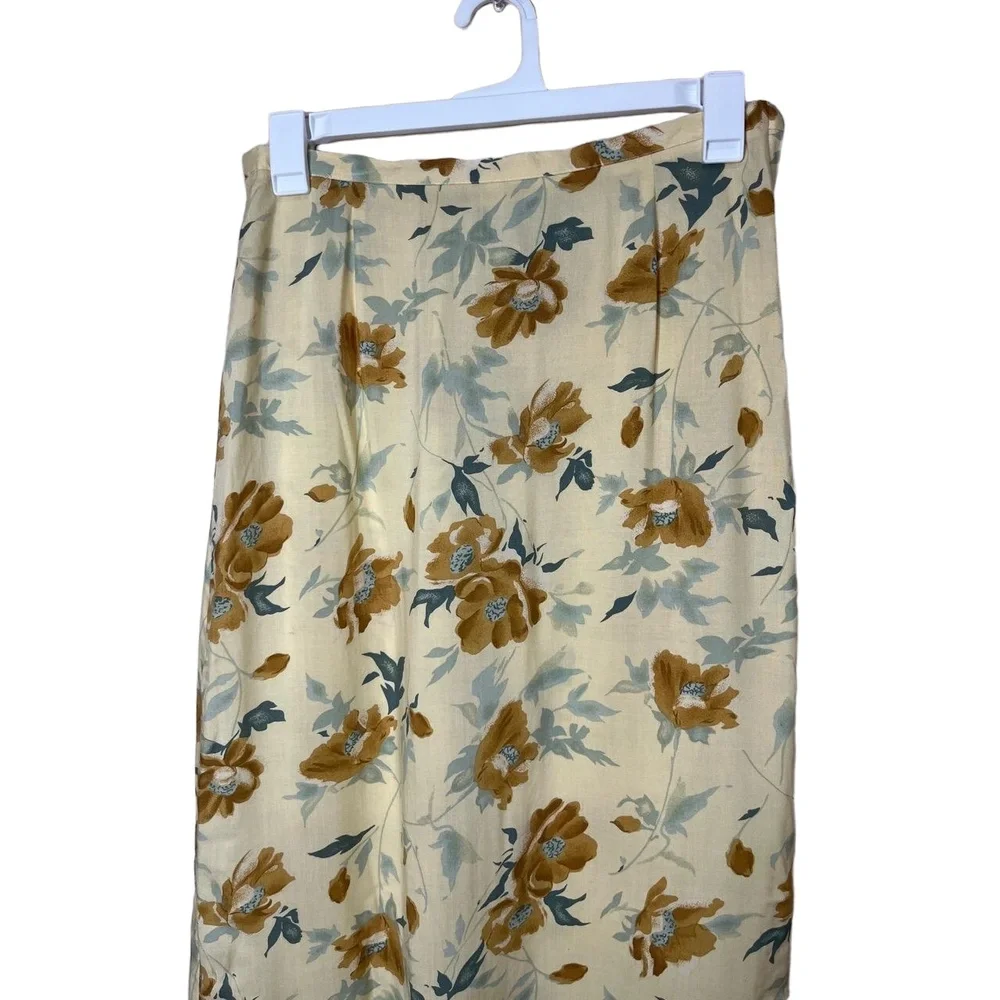 Vintage 90s Y2K Maxi Skirt Floral Print Yellow Brown Flowers High Waisted Medium